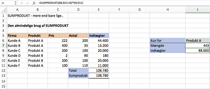 Sumprodukt i Excel